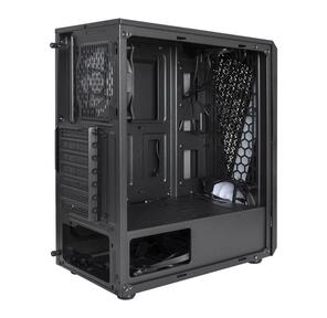 Exegate EX292858RUS Корпус Miditower ExeGate EVO-8225  (ATX,  без БП,  2*USB+1*USB3.0,  черный,  2 вент. с RGB подсветкой и полоса на передней панели,  боковая панель - закаленное стекло)