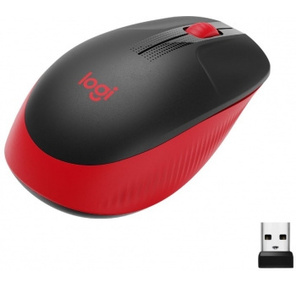Мышь Logitech M190 черный / красный оптическая  (1000dpi) беспроводная USB  (2but)