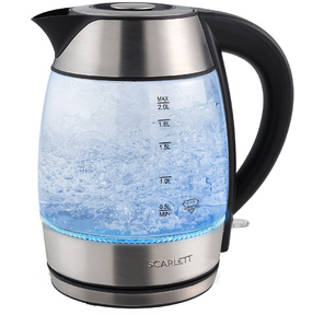 Чайник электрический Scarlett SC-EK27G13 2л. 2200Вт серебристый / черный  (корпус: стекло)