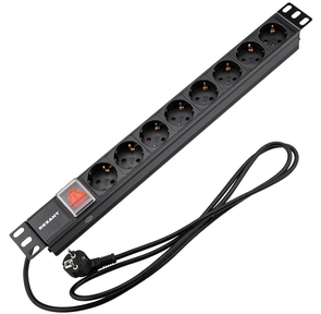 Rexant  (04-0104-1) Блок распределения питания для 19" шкафов,  горизонтальный,  8 розеток СЕЕ 7 / 4,  16A,  выкл,  алюм корп,  шнур 2м,  вилка СЕЕ 7 / 7