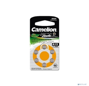 Camelion  ZA13 BL-6 Mercury Free  (A13-BP6 (0%Hg),  батарейка для слуховых аппаратов,  1.4 V, 280mAh)