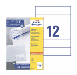 Этикетки Avery Zweckform 3424 A4 105x48мм 12шт на листе / 70г / м2 / 100л. / белый матовое самоклей. универсальная