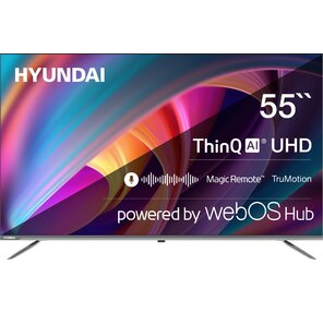 Телевизор LED Hyundai 55" H-LED55BU7100 WebOS Frameless Metal серый 4K Ultra HD 60Hz MEMC DVB-T DVB-T2 DVB-C DVB-S DVB-S2 USB WiFi Smart TV