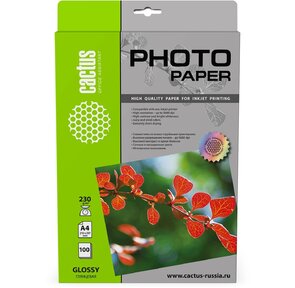 Cactus CS-GA4230100 Фотобумага A4 / 230г / м2 / 100л. / белый глянцевое для струйной печати