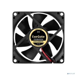 Вентилятор 12В DC ExeGate ExtraSilent ES08025SM  (80x80x25 мм,  Sleeve bearing  (подшипник скольжения),  Molex,  2100RPM,  21dBA)