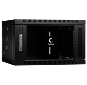 Cabeus SH-05F-6U60 / 45-BK Шкаф телекоммуникационный настенный 19" 6U 600x450x368mm  (ШхГхВ) дверь стекло,  цвет черный  (RAL 9004)