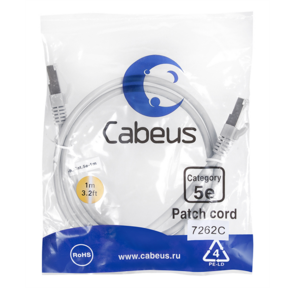 Cabeus PC-FTP-RJ45-Cat.5e-1m Патч-корд F / UTP,  категория 5е,  2xRJ45 / 8p8c,  экранированный,  серый,  PVC,  1м