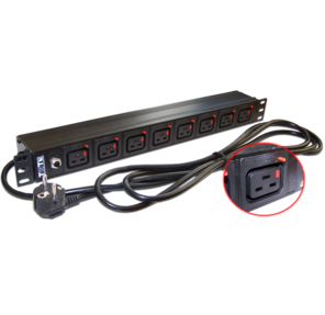Lanmaster TWT-PDU-16A8C9L-3.0 19" 8 шт. C19 с фиксатором вилки,  16A 250V,  шнур питания 3.0 м