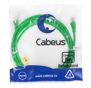 Cabeus PC-UTP-RJ45-Cat.5e-3m-GN Патч-корд U / UTP,  категория 5е,  2xRJ45 / 8p8c,  неэкранированный,  зеленый,  PVC,  3м