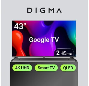 Телевизор QLED Digma 43" DM-LED43UQB31 Google TV Frameless Metal черный / черный 4K Ultra HD 60Hz MEMC DVB-T DVB-T2 DVB-C DVB-S DVB-S2 USB WiFi Smart TV