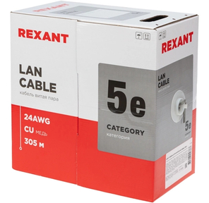 Rexant  (01-0059) LIGHT  Кабель U / UTP,  CAT 5E,  ZH нг (А)-HF,   (LSZH),  4х2х0, 48 мм,  24AWG,  внутренний,  серый