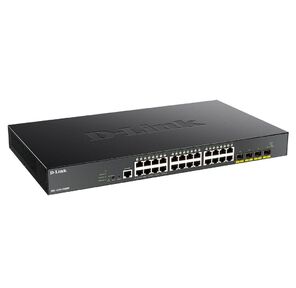 D-Link DGS-1250-28XMP / A1A,  L2 Smart Switch with 24 10 / 100 / 1000Base-T ports and 4 10GBase-X SFP+ ports  (24  PoE ports 802.3af / 802.3at  (30 W),  PoE Budget 370W).16K Mac address,  802.3x Flow Control,  4K