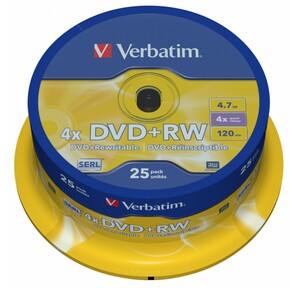 Диск DVD+RW 4.7ГБ 4x Verbatim 43489 "DataLifePlus" пласт.коробка,  на шпинделе  (25шт. / уп.)