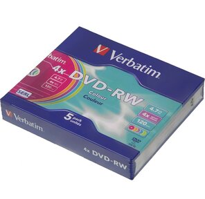 Диск DVD-RW Verbatim 4.7Gb 4x Slim Color  (5шт) 43563