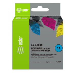 Картридж струйный Cactus CS-C4836 голубой для №11 HP 2000 / 2500 / 1000 / 1100 / 1200  (29ml)