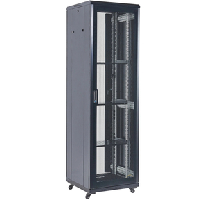 Напольный шкаф Rexant RAL 9005 19" 42U 600×800×2054  (ШxГxВ),  дверь перфорация,  перфорированная задняя дверь,  боковые съемные стенки