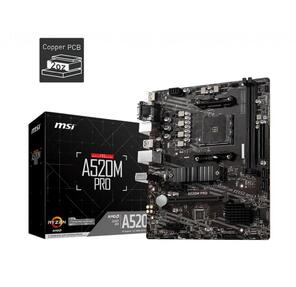 Материнская плата MSI A520M PRO Soc-AM4 AMD A520 2xDDR4 mATX AC`97 8ch (7.1) GbLAN RAID+VGA+HDMI+DP