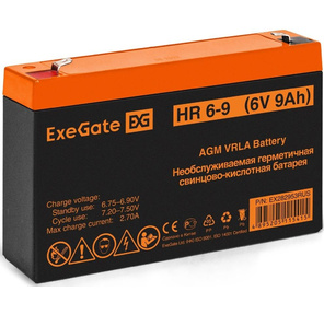 Exegate EX282953RUS Exegate EX282953RUS Аккумуляторная батарея ExeGate HR 6-9   (6V 9Ah,  634W),  клеммы F2