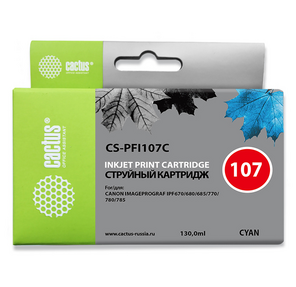 Картридж струйный Cactus CS-PFI107C синий  (130мл) для Canon IP iPF670 / iPF680 / iPF685 / iPF770 / iPF780 / iPF785 / 
