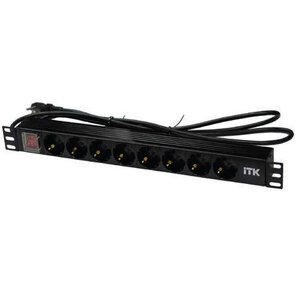 ITK PH12-8D1-P PDU 8 розеток DIN49440  (нем. cтанд.) с LED выключателем,  1U,  шнур 2м вилка DIN49441  (нем. станд.),  профиль из ПВХ,  черный