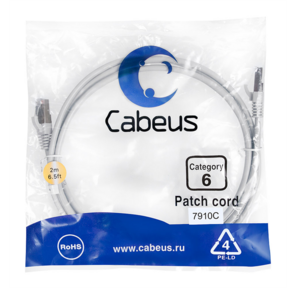 Cabeus PC-FTP-RJ45-Cat.6-2m-LSZH Патч-корд F / UTP,  категория 6,  2xRJ45 / 8p8c,  экранированный,  серый,  LSZH,  2м