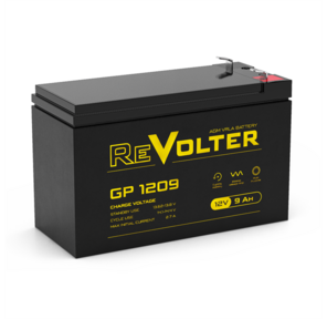 Аккумуляторная батарея REVOLTER GP 1209 напряжение 12В,   емкость 9Ач,  клемма F2  (ДхШхВ: 151х65х94мм Полная высота 95мм;Кол-во элементов 6; Срок службы 5лет; Гарантия 1год)