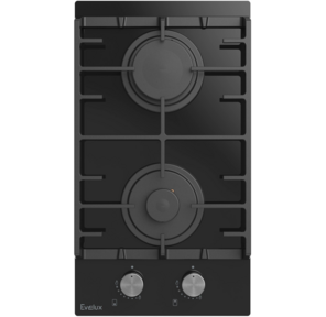Варочная панель газовая,  30 см,  2 конфорки: экономичная конфорка  (0, 9 кВт),  экспресс-конфорка  (2, 9 кВт),  газ-контроль,  электроподжиг,  черное высокопрочное закаленное стекло,  чугунные решетки,  поворотные переключатели,  комплект форсунок-переходников на балонный газ,  290х515х120 мм.