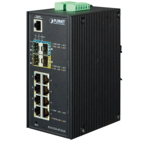 IP30 Industrial L2+ / L4 8-Port 1000T 802.3at PoE+ 4-port 100 / 1000X SFP Full Managed Switch  (-40 to 75 C,  dual redundant power input on 48~56VDC terminal block,  DIDO,  ERPS Ring Supported,  1588)