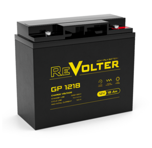 Аккумуляторная батарея REVOLTER GP 1218 напряжение 12В,   емкость 18Ач,  клемма Болт + гайка ? 5, 5
мм  (ДхШхВ: 181х77х158мм Полная высота 159мм;Кол-во элементов 6; Срок службы 5лет; Гарантия 1год)