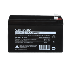 Аккумулятор свинцово-кислотный GoPower LA-1270 / security 12V 7Ah клеммы T2 /  F2  (1 / 5)