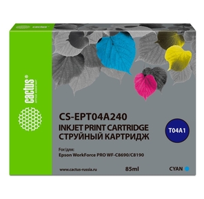 Картридж струйный Cactus CS-EPT04A240 T04A2 голубой  (85мл) для Epson WorkForce Pro WF-C8190,  WF-C8690