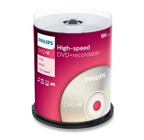 Диск DVD+R Philips 4.7 Gb,  16x,  Cake Box  (100)
