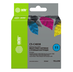 Картридж струйный Cactus CS-C4838 желтый для №11 HP 2000 / 2500 / 1000 / 1100 / 1200  (29ml)