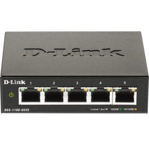 D-Link DGS-1100-05V2 / A1A,  L2 Smart Switch with 5 10 / 100 / 1000Base-T ports.8K Mac address,  802.3x Flow Control,  Port Trunking,  Port Mirroring,  IGMP Snooping,  32 of 802.1Q VLAN,  VID range 1-4094,  Loopba