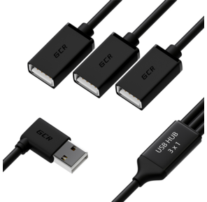 Greenconnect USB 2.0 Хаб гибкий 0.35m для 3-х устройств одновременно,  двусторонний угловой AM  /  3 х AF,  черный,  GCR-51545