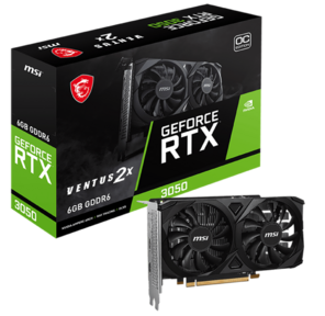 Видеокарта MSI PCI-E 4.0 RTX 3050 VENTUS 2X E 6G OC NVIDIA GeForce RTX 3050 6Gb 96bit GDDR6 1492 / 14000 HDMIx2 DPx1 HDCP Ret
