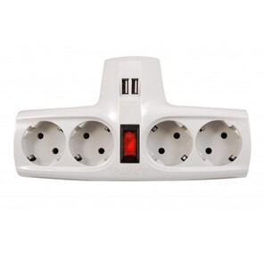 ZIS Pilot T splitter 4 electric sockets with overload protection,  with built-in 2xUSB charger  (2A)