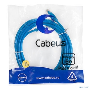 Cabeus PC-UTP-RJ45-Cat.5e-5m-BL-LSZH Патч-корд U / UTP,  категория 5е,  2xRJ45 / 8p8c,  неэкранированный,  синий,  LSZH,  5м