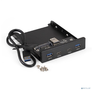 Планка USB на переднюю панель ExeGate U3H-622,  3, 5",  2*TypeA +2*TypeC  (USB 3.2 Gen2  (SuperSpeed USB 10Gbps),  черная,  металл,  подсоединение к мат. плате)