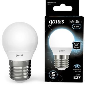 GAUSS 105102207 Светодиодная лампа LED Шар E27 6.5W 550lm 4100K 1 / 10 / 100