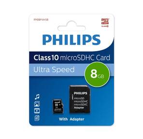 Флеш карта microSD 8GB PHILIPS microSDHC Class 10  (SD адаптер)