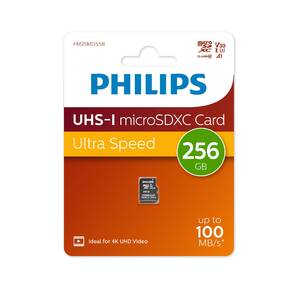 Флеш карта microSD 256GB PHILIPS High Speed  microSDHC Class UHS-I U3,  V30,  A1,  100MB / s