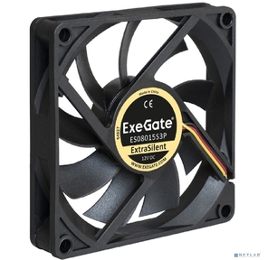 Exegate EX283373RUS Вентилятор ExeGate ExtraSilent ES08015S3P,  80x80x15 мм,  подшипник скольжения,  3pin,  1600RPM,  23dBA