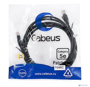 Cabeus PC-UTP-RJ45-Cat.5e-3m-BK-LSZH Патч-корд U / UTP,  категория 5е,  2xRJ45 / 8p8c,  неэкранированный,  черный,  LSZH,  3м