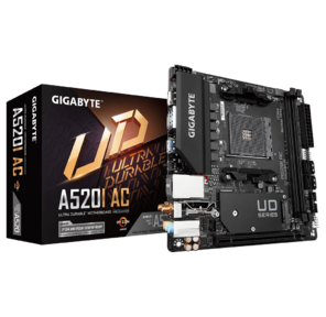 Gigabyte A520I AC,  Socket AM4,  AMD A520,  2xDDR4-3200,  HDMI+HDMI+DP,  1xPCI-Ex16,  4xSATA3 (RAID 0, 1, 10),  1xM.2,  8 Ch Audio,  GLan,  WiFi,   (2+2)xUSB2.0,   (4+2)xUSB3.2,  Mini-ITX,  RTL