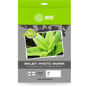 Фотобумага Cactus CS-GA4180100ED A4 / 180г / м2 / 100л. / белый глянцевое для струйной печати