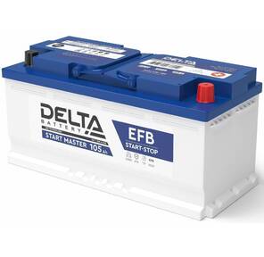 Аккумулятор Delta START MASTER EFB 12105 105Ah напряжение 12В,  емкость 105Ач,  пусковой ток 950,  ДхШхВ: 393x175x190мм,  L6,  Полярность: Обратная  (-   +),  EURO конус ? 19, 5 / 17, 9мм,  27кг