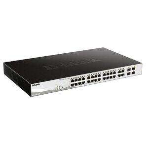 D-Link DGS-1210-28MP / FL1A,  L2 Managed Switch with 24 10 / 100 / 1000Base-T ports and 4 100 / 1000Base-T / SFP combo-ports  (24 PoE ports 802.3af / 802.3at  (30 W),  PoE Budget 370 W).8K Mac address,  802.3x Flow C