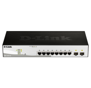 D-Link DGS-1210-10 / F1A,  L2 Smart Switch with  8 10 / 100 / 1000Base-T ports and 2 1000Base-X SFP ports. 16K Mac address,  802.3x Flow Control,  4K of 802.1Q VLAN,  802.1p Priority Queues,  ACL,  IGMP Snooping, 