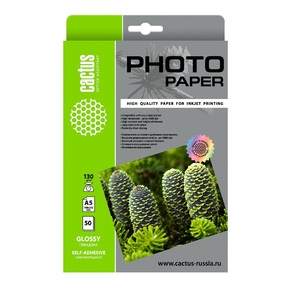 Фотобумага Cactus CS-GSA513050 A5 / 130г / м2 / 50л. глянцевое самоклей. для струйной печати